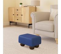 Faux Leather Small Footstools Cornflower Blue Faux Leather - Mahogany Wood Bun Feet
