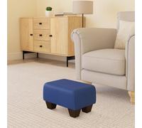 Faux Leather Small Footstools Cornflower Blue Faux Leather - Mahogany Wood Chunky Legs