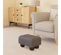 Faux Leather Small Footstools Feather Grey Faux Leather - Mahogany Wood Bun Feet
