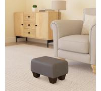 Faux Leather Small Footstools Feather Grey Faux Leather - Mahogany Wood Chunky Legs