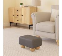 Faux Leather Small Footstools Feather Grey Faux Leather - Natural Wood Bun Feet