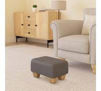 Faux Leather Small Footstools Feather Grey Faux Leather - Natural Wood Chunky Legs