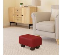 Faux Leather Small Footstools Mahogany Wood Bun Feet - Poppy Red Faux Leather
