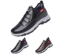 Faux Leather Snow Shoes For Men, Mens Waterproof Snow Shoes Waterproof Warm Winter Boots With Thermal Fleece Lined Lightweight Non-Slip Outdoor Trekking Ankle Boots Comfortable Slip On Booties