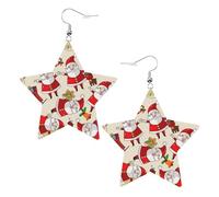 Faux Leather Star Earring, Fashion Earrings, Cute Christmas Cartoon Santa Claus Print Dangle Drop Earrings