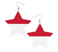 Faux Leather Star Earring, Fashion Earrings, Cute Flag of Monaco Print Dangle Drop Earrings