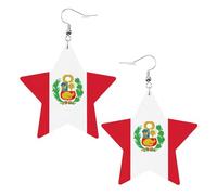 Faux Leather Star Earring, Fashion Earrings, Cute Flag of Peru Print Dangle Drop Earrings