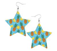 Faux Leather Star Earring, Fashion Earrings, Cute Fresh Pineapple Print Dangle Drop Earrings