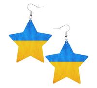 Faux Leather Star Earring, Fashion Earrings, Cute Ukrainian flag Print Dangle Drop Earrings
