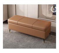 Faux Leather Storage Ottoman - Rectangular Extra Long Bench for Living Room Entryway & Bedroom - PU Leather Cushion Footrest & Storage Chest (Coffee-B)