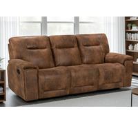 Faux Leather Suede Brown 3 Seater Manual Recliner Sofa