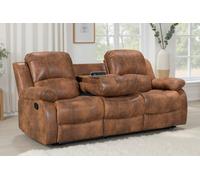 Faux Leather Suede Brown 3 Seater Manual Recliner Sofa Valencia