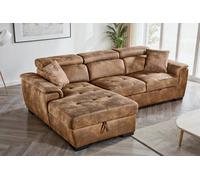 Faux Leather Suede Brown Corner Sofa Bed With Storage 1C2 Sofabed