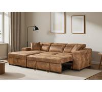 Faux Leather Suede Brown Corner Sofa Bed With Storage 1C2 Sofabed