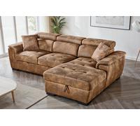 Faux Leather Suede Brown Corner Sofa Bed With Storage 2C1 Sofabed
