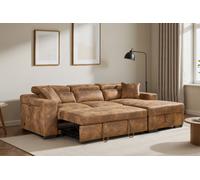 Faux Leather Suede Brown Corner Sofa Bed With Storage 2C1 Sofabed