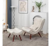 Faux Leather Suede Cream Katia Accent Chair With Footstool