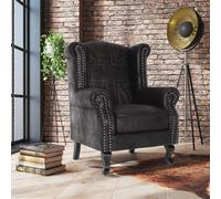 Faux Leather Suede Effect Britannia Wing Back Chair With Union Jack Flag Black