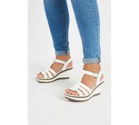 Faux Leather T-Bar Wedge Sandals Yours White 5E
