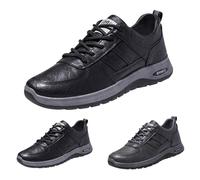 Faux Leather Waterproof Trainers for Men,Running Trainers Mens,Lightweight Slip On Absorb Shock Running Footwear Lace Up Sneakers with Cushioned Sole Suitable for Sports/Working/Travel/Hiking Grey