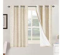 Faux Linen Blackout Eyelet Curtains - Bleached Sand 46x54in