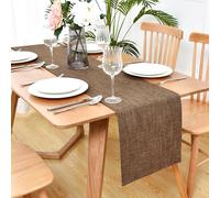 Faux Linen Double Layer Table Runner 48 Inch Long Farmhouse Rustic Short Brown Table Runners Thick Reversible Coffee Rectangle Runners for Daily Use Dining Table Decor 13x48 Inch