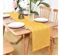 Faux Linen Double Layer Table Runner 48 Inch Long Farmhouse Rustic Short Yellow Table Runners Thick Reversible Coffee Rectangle Runners for Daily Use Dining Table Decor 13x48 Inch