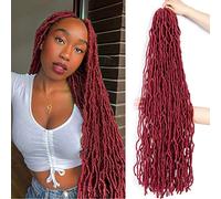 Faux Locs 24 Inch red Crochet Hair New Soft Locs 6 Packs/Lot Burgundy Curly Wavy Pre-Looped Faux Locs Goddess Synthetic Fiber Hair Extensions (24 Inch, BUG)