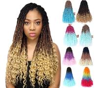 Faux Locs Gypsy Goddess Crochet Dreadlocks 20 Inch Ombre with Wavy Ends Curly Braid Hair Extensions for Women(Ombre Blue,5 Pack)