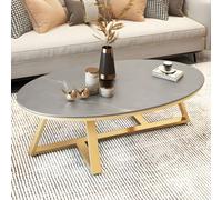 Faux Marble and Stone Coffee Table Cross Legs Cocktail Table Nordic Slate Oval Coffee Table Living Room Home Marble Coffee Table Grey Table Top Gold Table Base 39.5" L x 19.5" W x 18" H