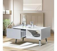 Faux Marble Coffee Table With Storage Shelf & Drawer Living Room Furniture Pirlo Plush Light Grey One Size