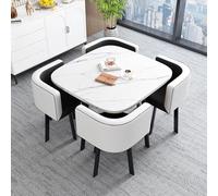 Faux Marble Dining Table Set for 4 - Round/Square Conference Table with 4 Chairs Small Coffee & Reception Table for Home Apartment Office & Modern Decor