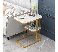 Faux Marble End Table - 2 Tier Rectangle Side Table with Shelves for Living Room Bedroom, Accent Table, White Gold