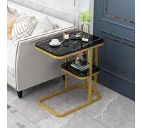 Faux Marble End Table - 2 Tier Rectangle Side Table with Shelves for Living Room Bedroom, Accent Table, White Gold