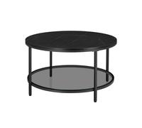 Faux Marble Round Coffee Table with Storage Shelf, Marble Black + Ink Black