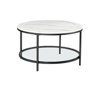 Faux Marble Round Coffee Table with Storage Shelf, Marble White + Black