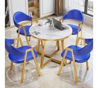Faux Marble Round Dining Table Set for 4 - Stylish Kitchen & Dining Room Table with 4 Chairs - Perfect Reception & Conference Table (80x80x75cm / 31x31x30in)