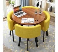 Faux Marble Round Dining Table Set for 4 with Chairs, Space-Saving Kitchen & Office Table and Chair Set, Metal e for Home & Apartment Use