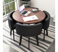 Faux Marble Round Dining Table Set for 4 with Strong Metal Chairs Space-Saving Kitchen & Office Table and Chair Set for Home Apartment & Conference Use