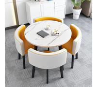 Faux Marble Round Dining Table Set for 4 with Sturdy Metal e, Space-Saving Kitchen & Office Chairs, Modern Conference Table for Home & Apartment Use
