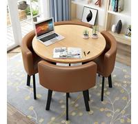 Faux Marble Small Round Conference Table Set with 4 Chairs Space-Saving Dining & Coffee Table for Home & Office Stylish Reception Furniture (31 inch)