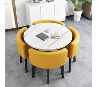 Faux Marble Small Round Dining Table Set with 4 Chairs Space-Saving Conference & Coffee Table for Home/Office Stylish Reception Furniture (31-inch P1)