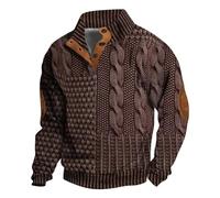 Faux Men's Jumpers Turtle Neck Jumper Henry Collar Knitted Jumper With Elbow Patches Cable Knit Sweater Stand Up Collar Pullover Jumpers Long Sleeve Button Sweater High Neck Winter Pullover Knitwear