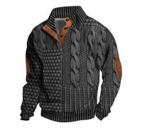 Faux Men's Jumpers Turtle Neck Jumper Henry Collar Knitted Jumper With Elbow Patches Cable Knit Sweater Stand Up Collar Pullover Jumpers Long Sleeve Button Sweater High Neck Winter Pullover Knitwear