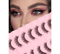 Faux Mink Lashes Natural Look 14mm Wispy 3D 12mm Fake Thin Band Reusable False Lashes Pack 7 Pairs S3[75-SHOOK, ]