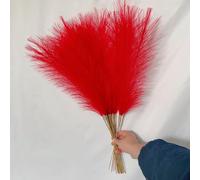 Faux Orange Pampas Grass For Floor Vase and Ornaments 30pcs Decorative Artificial Flora Autumnal Decorations Accessories Autumn Stems Wedding Decorations,55cm Height (Red)