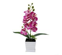 Faux Orchid Plant 32cm with Striped Ceramic Pot(Pink Red)