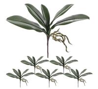 Faux Orchid Stems, 6PCS 11 inch Plastic Artificial Orchid Leaves, Lifelike Green 5 Leaf Plants with Stem for Flowers Arrangements Pot Decor.