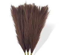 Faux Pampas Grass Small, 17" Dark Brown Artificial Pampas Grass Fluffy 3 Pcs pompous Grass Flower Arrangement and Vase Filler for Boho Home Wedding Decoration