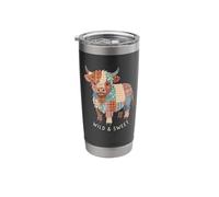 Faux Patchwork Highland Cow CountryCore Design Stainless Steel Insulated Tumbler